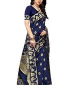 Blue printed art silk saree with blouse