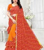 Red printed georgette saree with blouse
