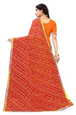 Red printed georgette saree with blouse 5