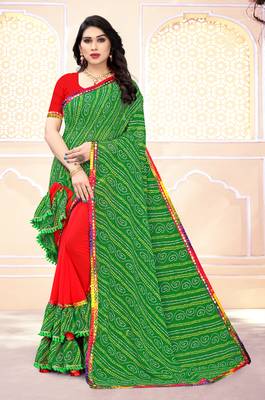 Green printed georgette saree with blouse 1