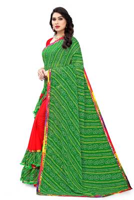 Green printed georgette saree with blouse 4