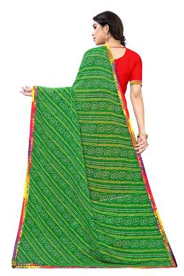 Green printed georgette saree with blouse 5