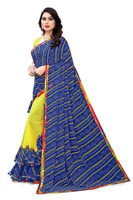 Blue printed georgette saree with blouse 4