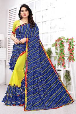 Blue printed georgette saree with blouse 1