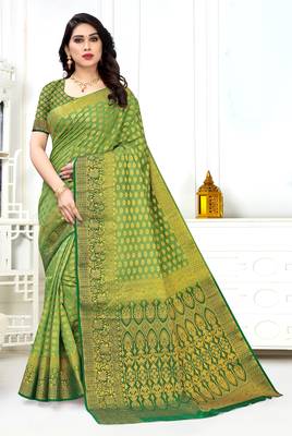 Light green printed art silk saree with blouse 2