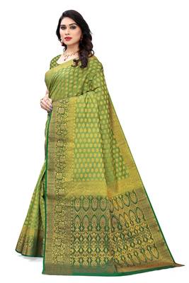 Light green printed art silk saree with blouse 1