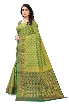 Light green printed art silk saree with blouse