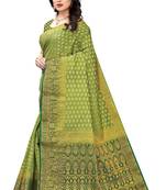 Light green printed art silk saree with blouse