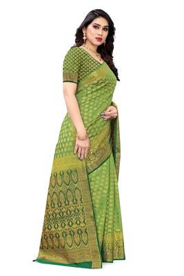 Light green printed art silk saree with blouse 3