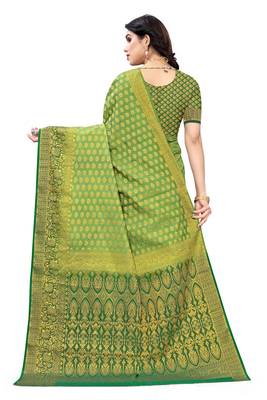 Light green printed art silk saree with blouse 4