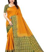 Orange printed art silk saree with blouse