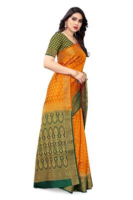 Orange printed art silk saree with blouse 4