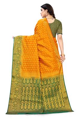 Orange printed art silk saree with blouse 5
