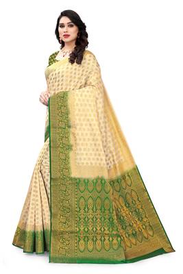 White printed art silk saree with blouse 1