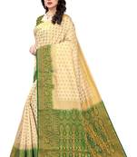 White printed art silk saree with blouse