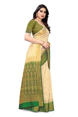 White printed art silk saree with blouse 3
