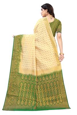 White printed art silk saree with blouse 4