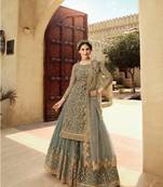 Olive Green Embroidered Net Lehnga Suit