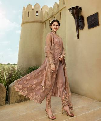 Blush Pink Net Lehnga Style Anarkali Suit 2