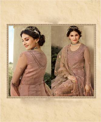 Blush Pink Net Lehnga Style Anarkali Suit 4