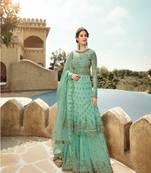 Aqua Blue Embroidered Net Anarkali Suit