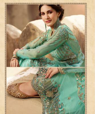 Aqua Blue Embroidered Net Anarkali Suit 4