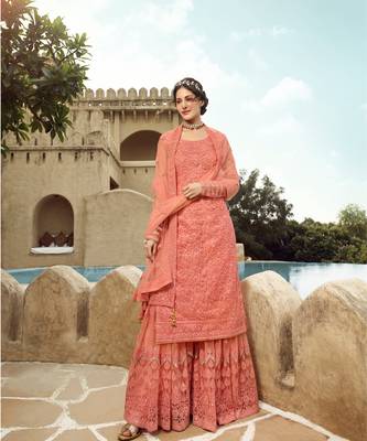 Peach Embroidered Pakistani Anarkali Suit 1