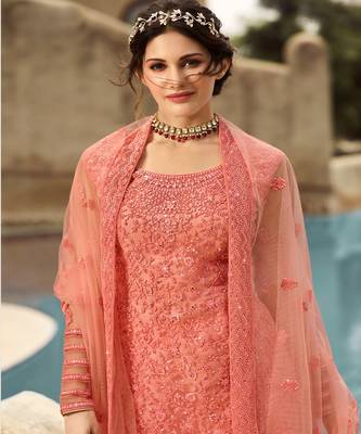 Peach Embroidered Pakistani Anarkali Suit 2