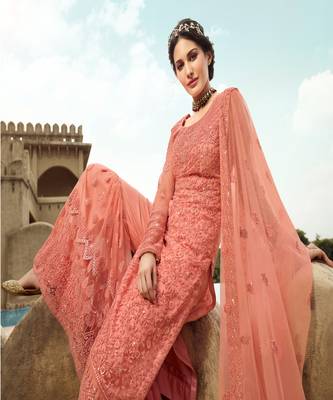 Peach Embroidered Pakistani Anarkali Suit 3