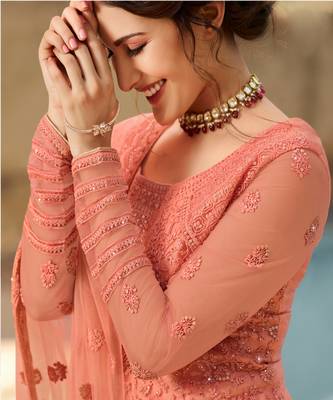 Peach Embroidered Pakistani Anarkali Suit 4
