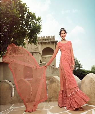 Peach Embroidered Pakistani Anarkali Suit 5