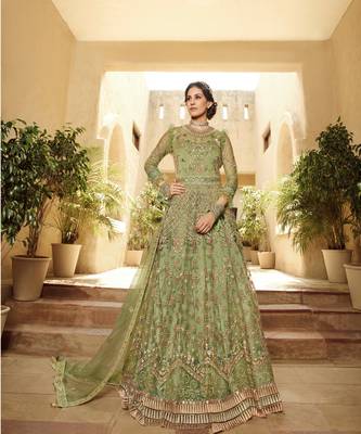 Light Green Embroidered Anarkali suit  1