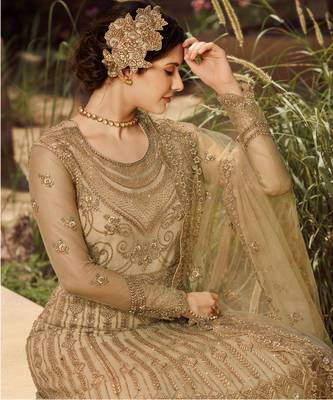 Beige Golden Embroidered Anarkali Suit  2