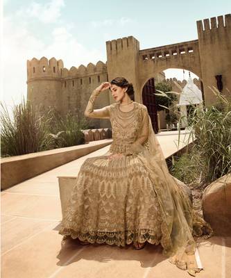 Beige Golden Embroidered Anarkali Suit  3