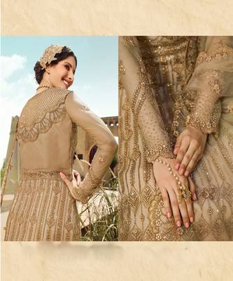 Beige Golden Embroidered Anarkali Suit  4