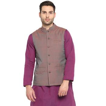 Grey plain cotton nehru-jacket 1