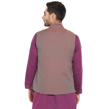Grey plain cotton nehru-jacket 2