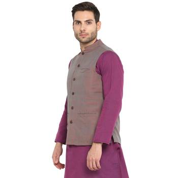 Grey plain cotton nehru-jacket 3