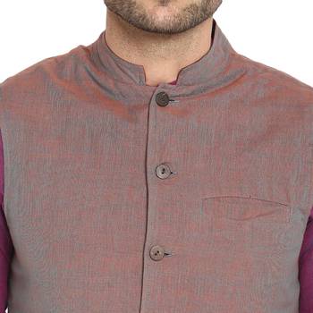 Grey plain cotton nehru-jacket 4
