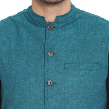 Blue plain cotton nehru-jacket 4