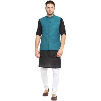 Blue plain cotton nehru-jacket 5