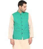 Blue plain cotton nehru-jacket