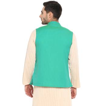 Blue plain cotton nehru-jacket 2