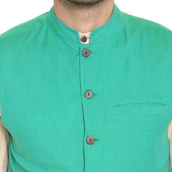 Blue plain cotton nehru-jacket 4