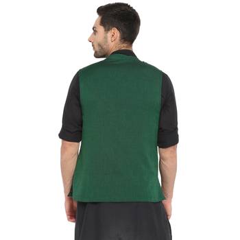 Green plain cotton nehru-jacket 2