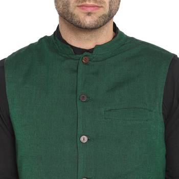 Green plain cotton nehru-jacket 4