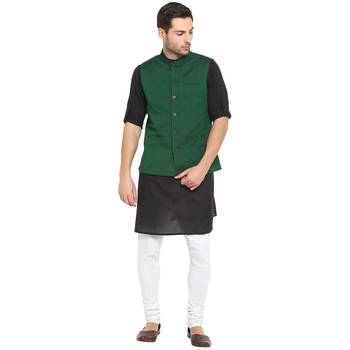 Green plain cotton nehru-jacket 5