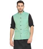 Blue plain cotton nehru-jacket