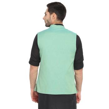 Blue plain cotton nehru-jacket 2