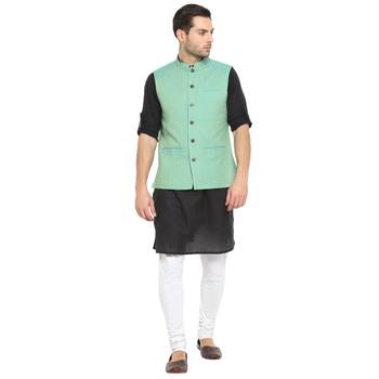 Blue plain cotton nehru-jacket 5